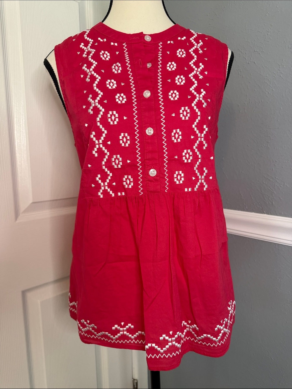 Red Sleeveless Embroidered Women’s Top